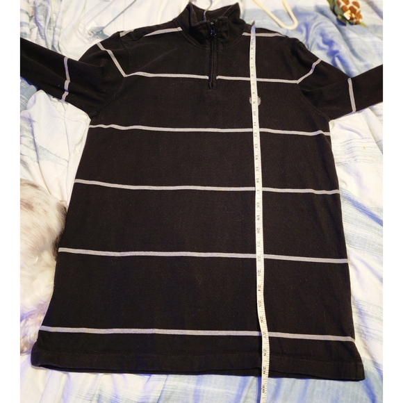 CHAPS Men's Pull Over Polo Shirt 1/4 Zip Long Sleeves Black & Gray Strip… - Picture 7 of 9
